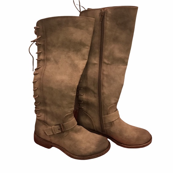 Eurosoft Selden Knee High Boot Stone Taupe Faux Suede Upper Lace Up Riding Boot - Picture 8 of 9